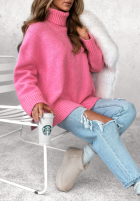 Sweter oversize z golfem Camille różowy