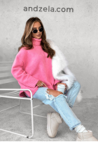 Sweter oversize z golfem Camille różowy