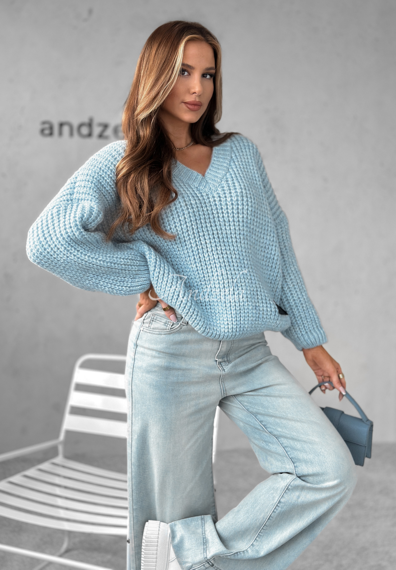 Oversize sweater with neckline Fluffy Excellence blue