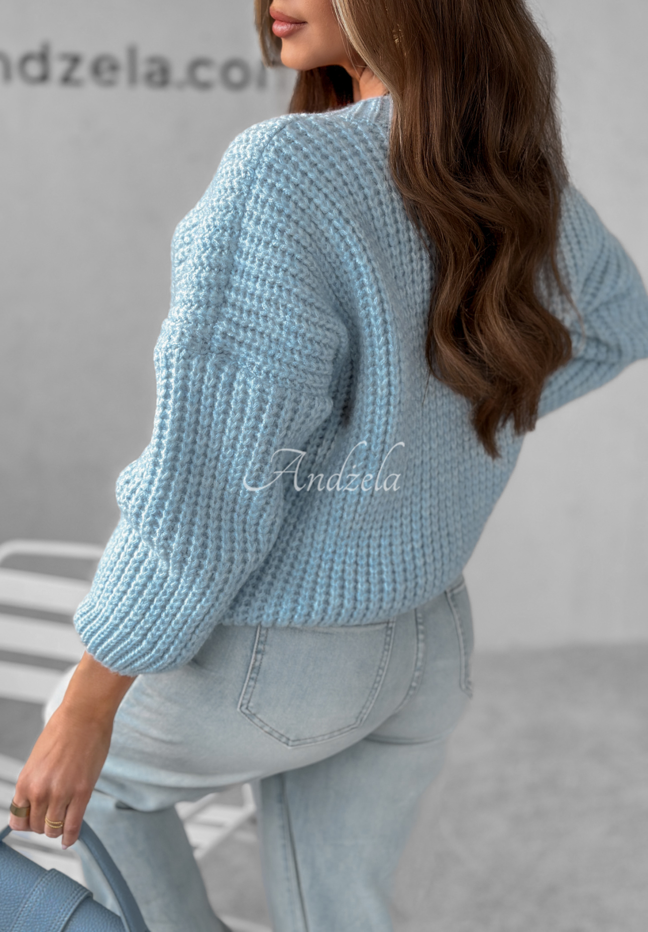 Oversize sweater with neckline Fluffy Excellence blue