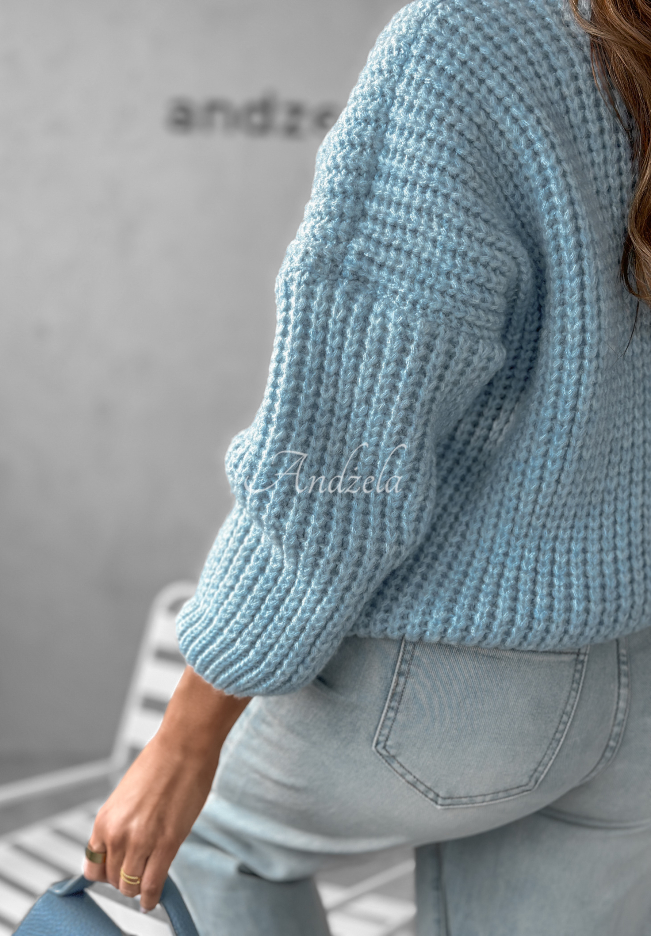 Oversize sweater with neckline Fluffy Excellence blue