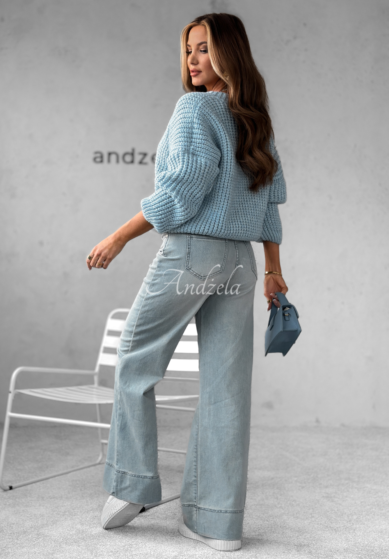 Oversize sweater with neckline Fluffy Excellence blue