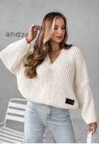 Sweter oversize z dekoltem Cocomore Fluffy Excellence ecru