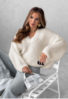 Sweter oversize z dekoltem Cocomore Fluffy Excellence ecru