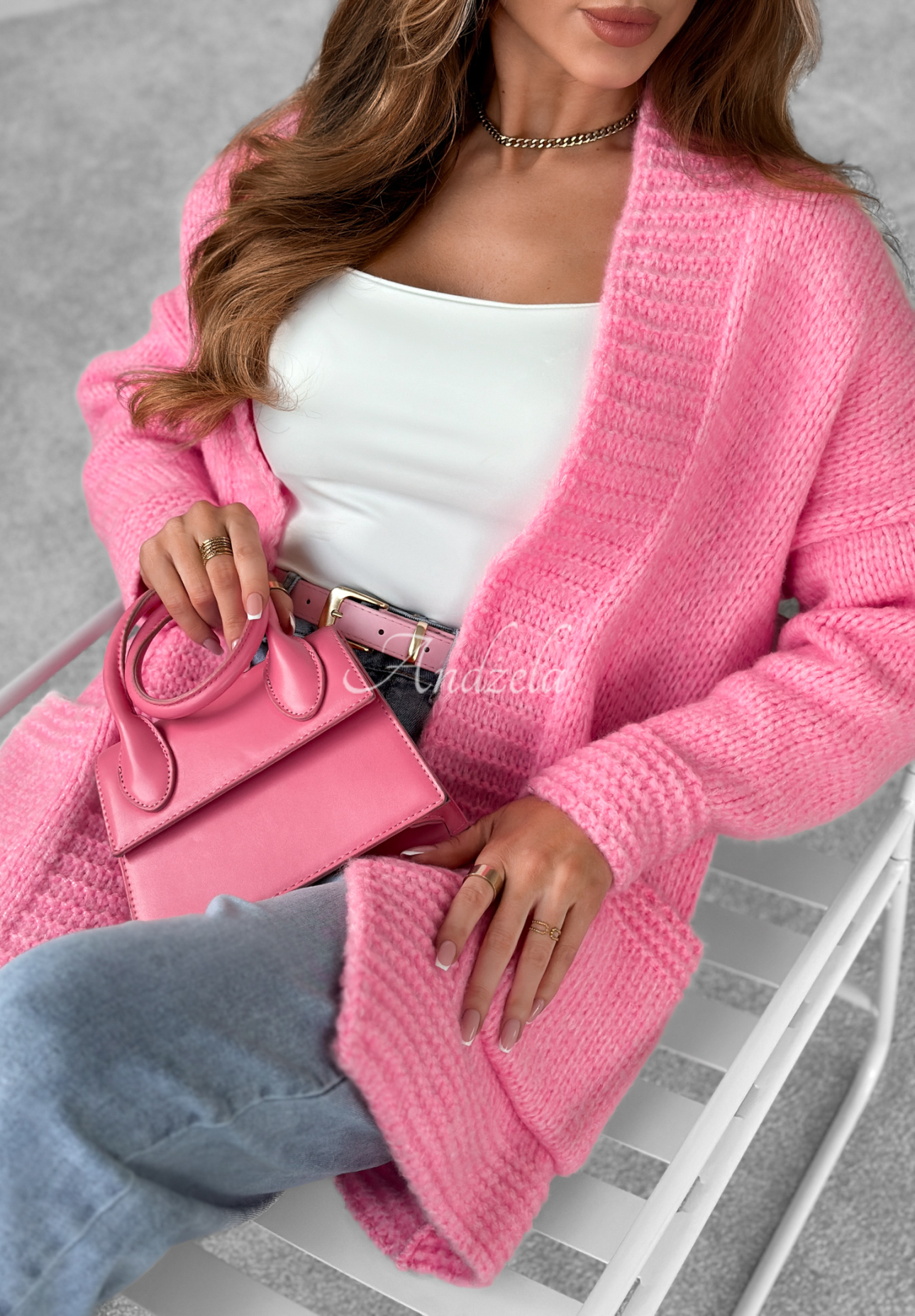 Short oversize cardigan Cozy Drape pink