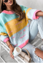 Sweter oversize Speak Up niebiesko-żółty