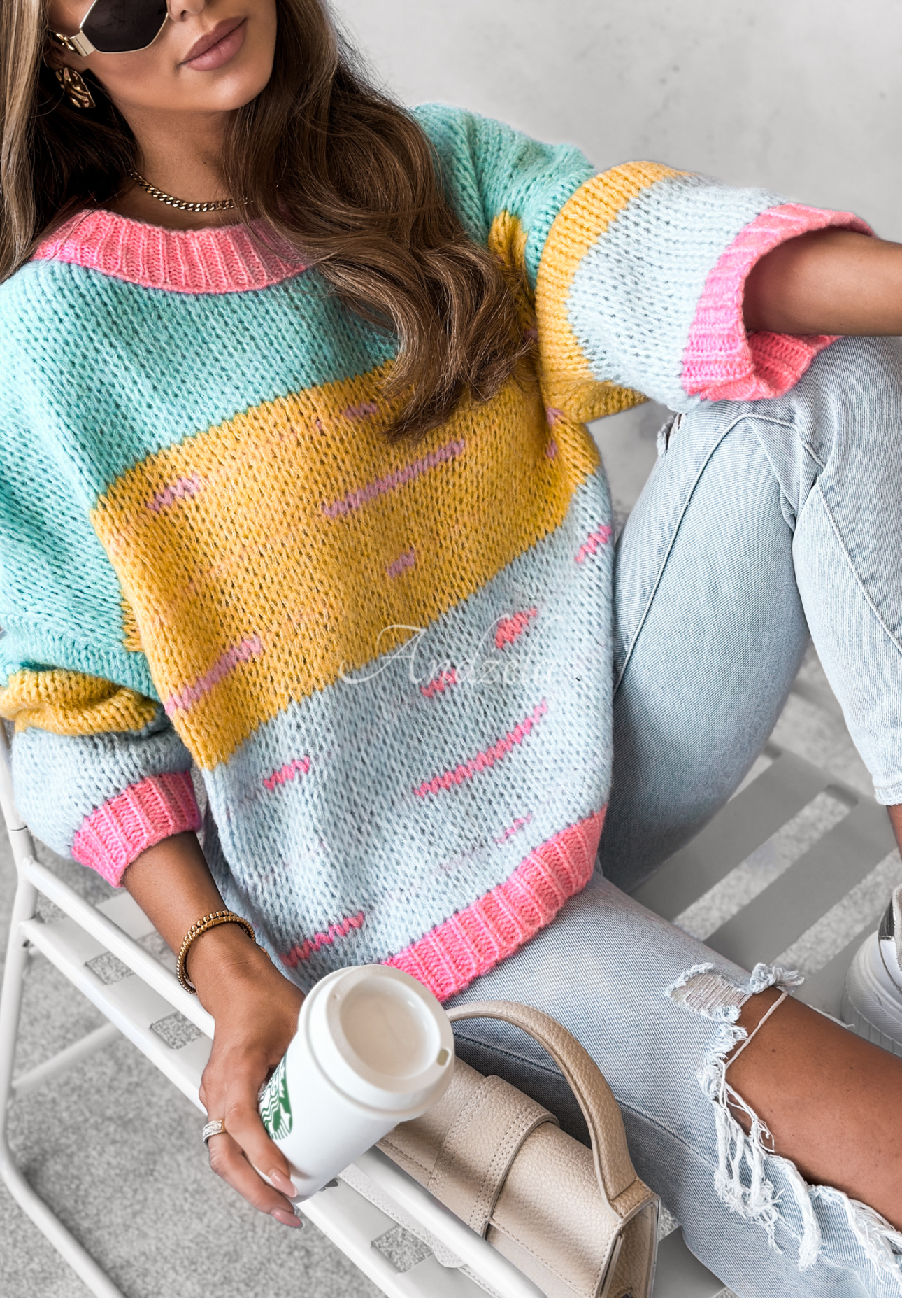 Speak Up oversize sweater blue and yellow