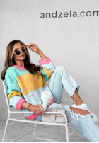 Sweter oversize Speak Up niebiesko-żółty