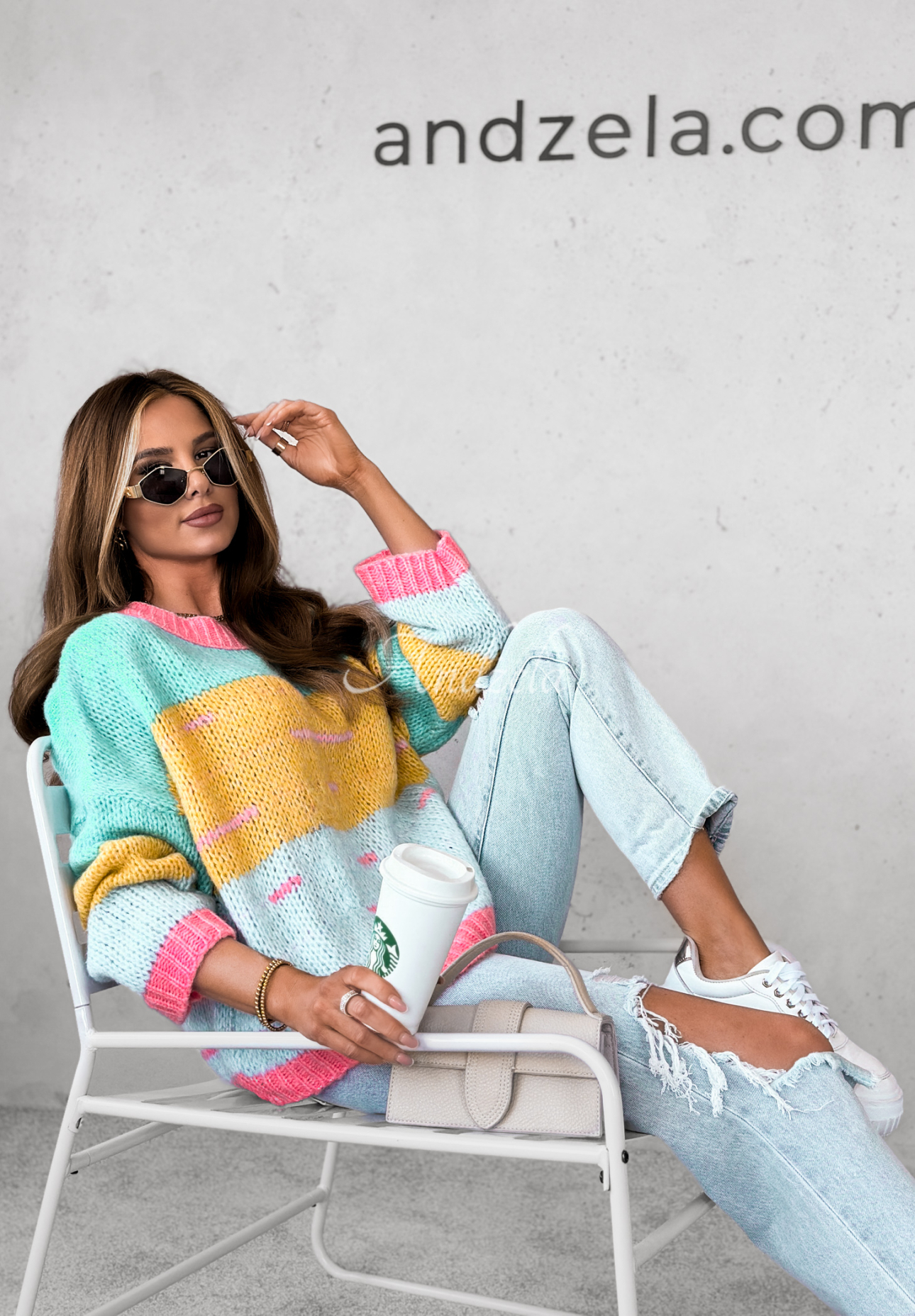 Speak Up oversize sweater blue and yellow