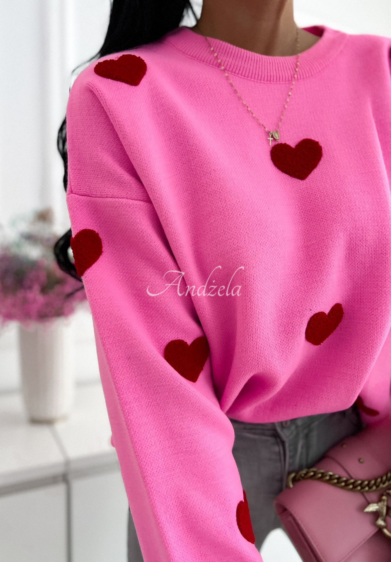 Let Me Love You pink and burgundy heart sweater