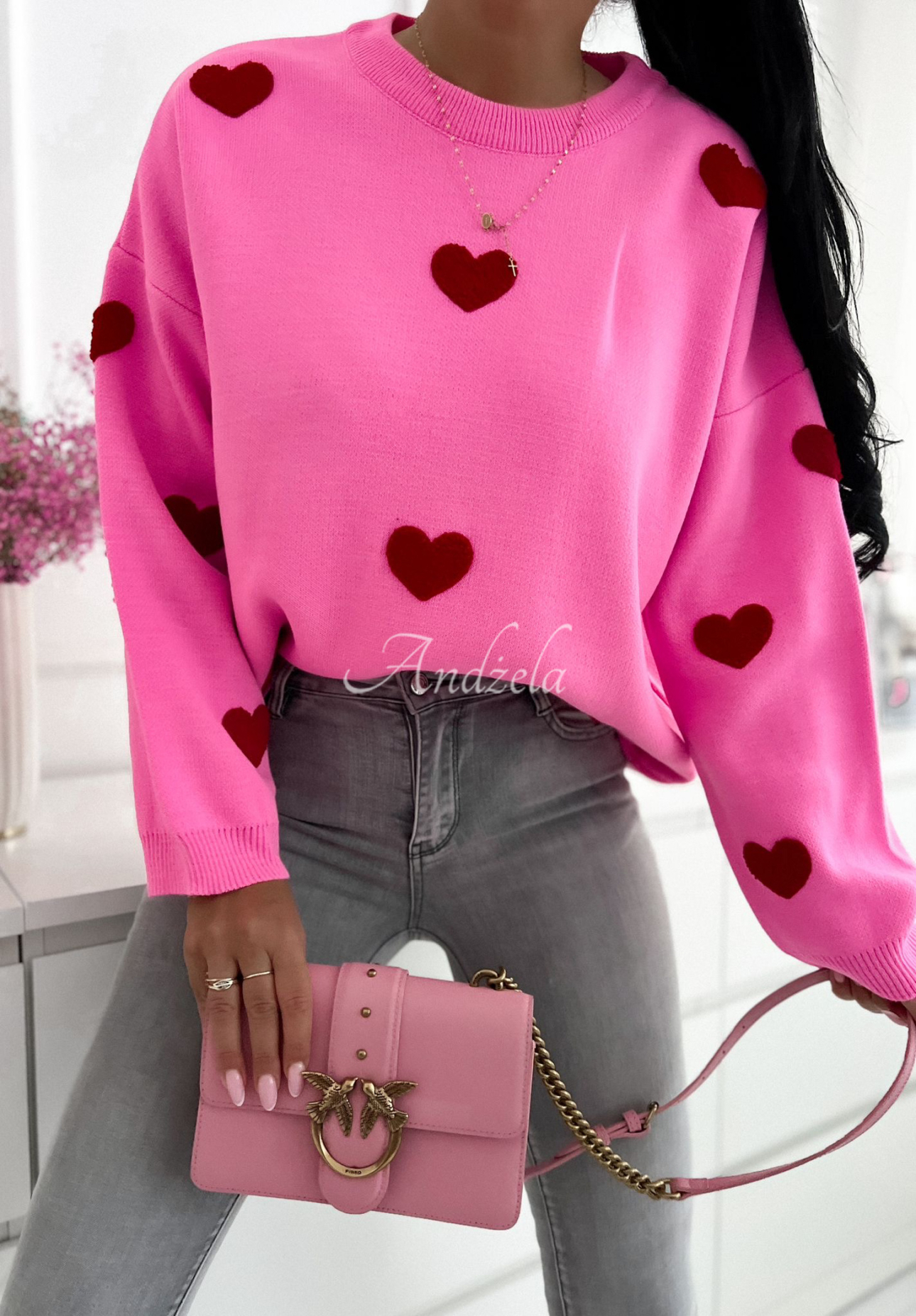 Let Me Love You pink and burgundy heart sweater