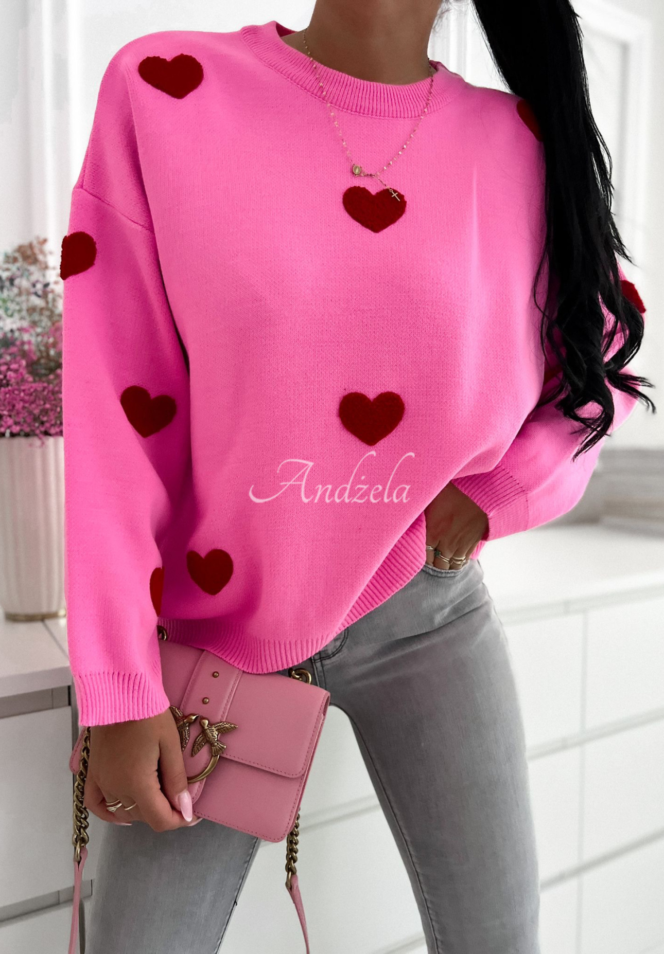Let Me Love You pink and burgundy heart sweater