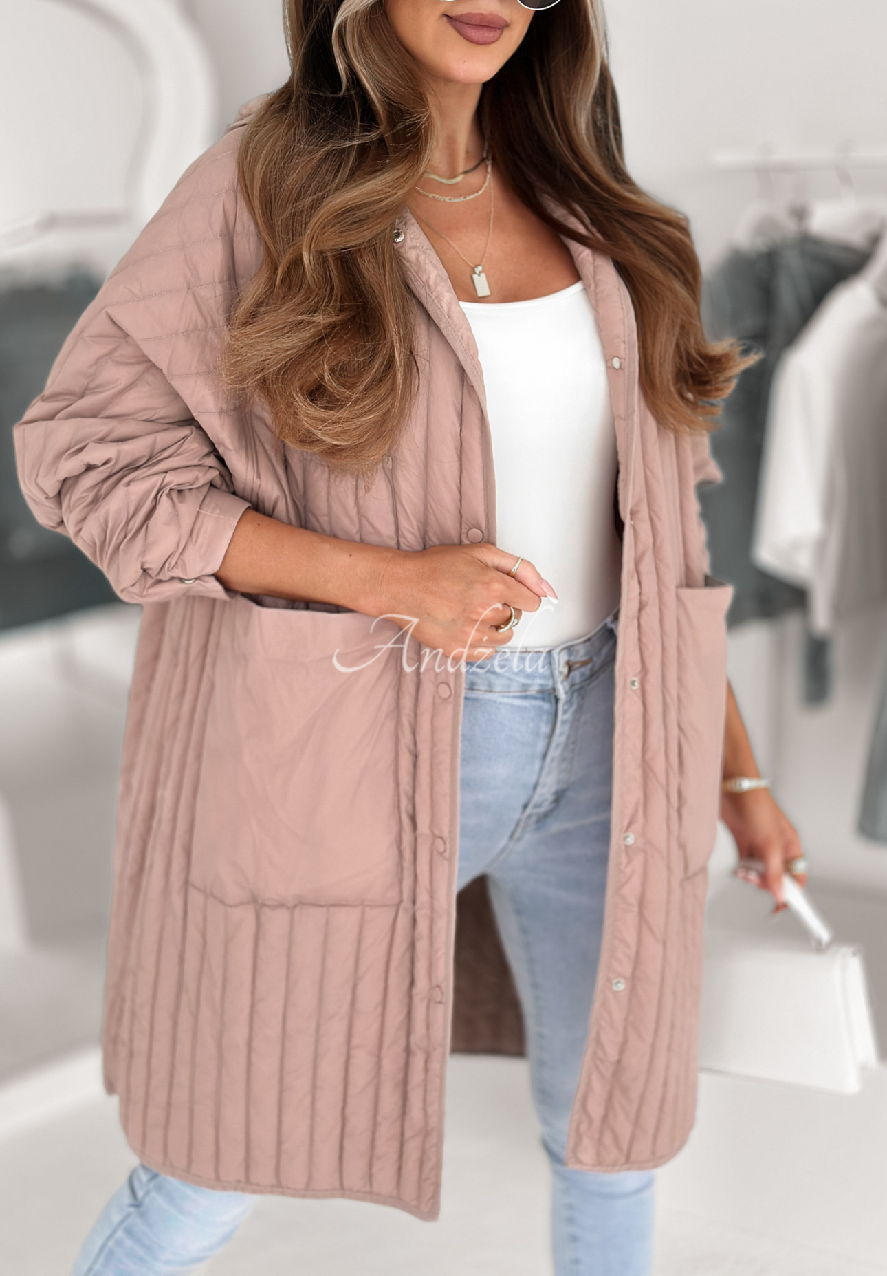 Down jacket with hood Every Way powder pink