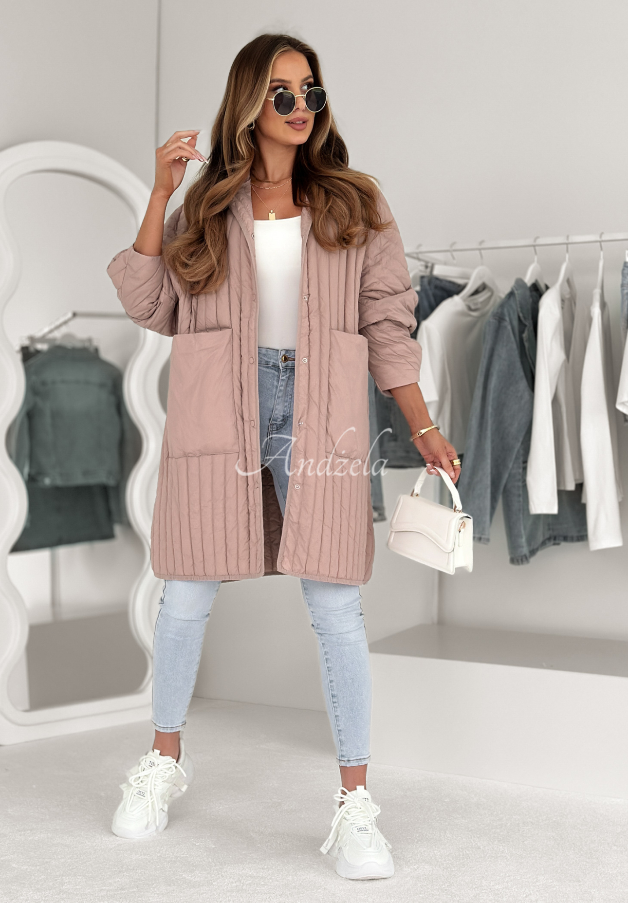 Down jacket with hood Every Way powder pink