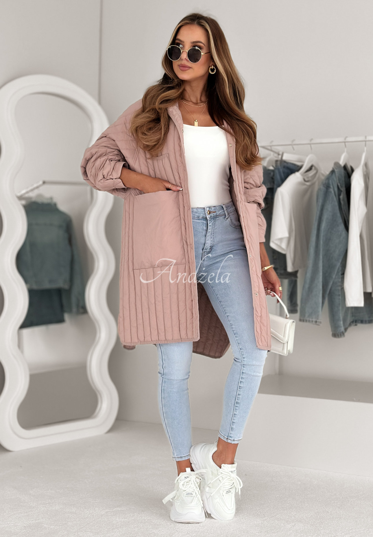 Down jacket with hood Every Way powder pink