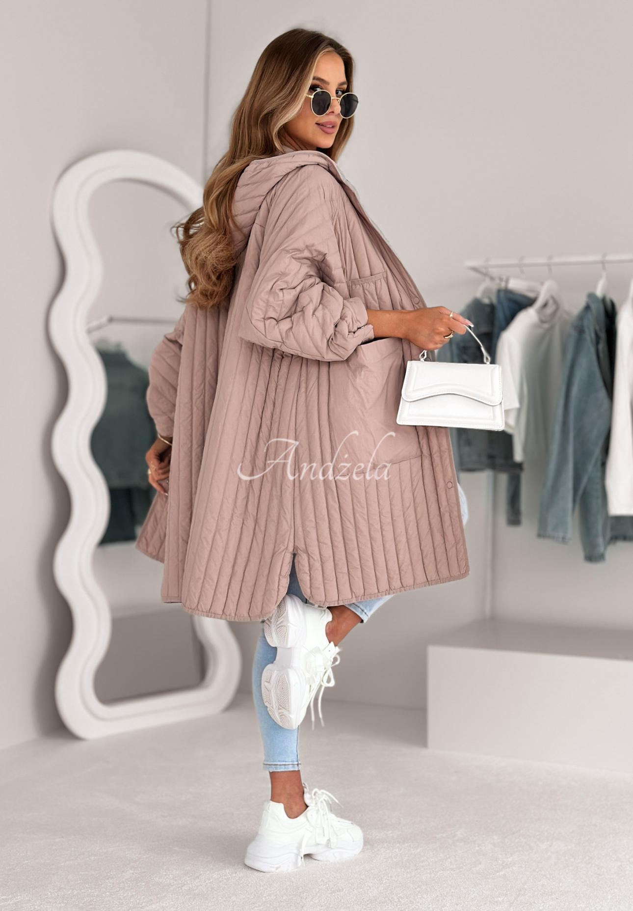 Down jacket with hood Every Way powder pink