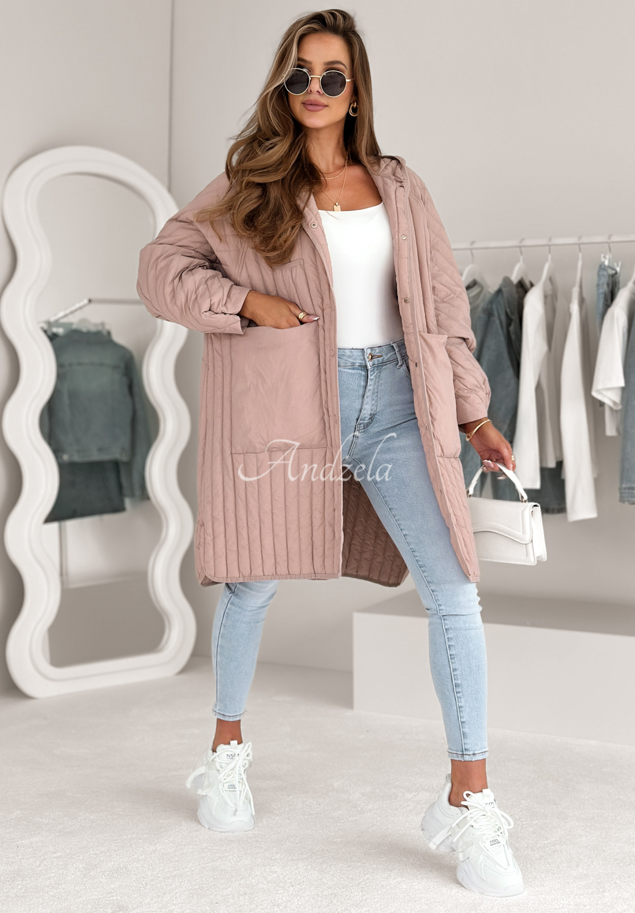 Down jacket with hood Every Way powder pink