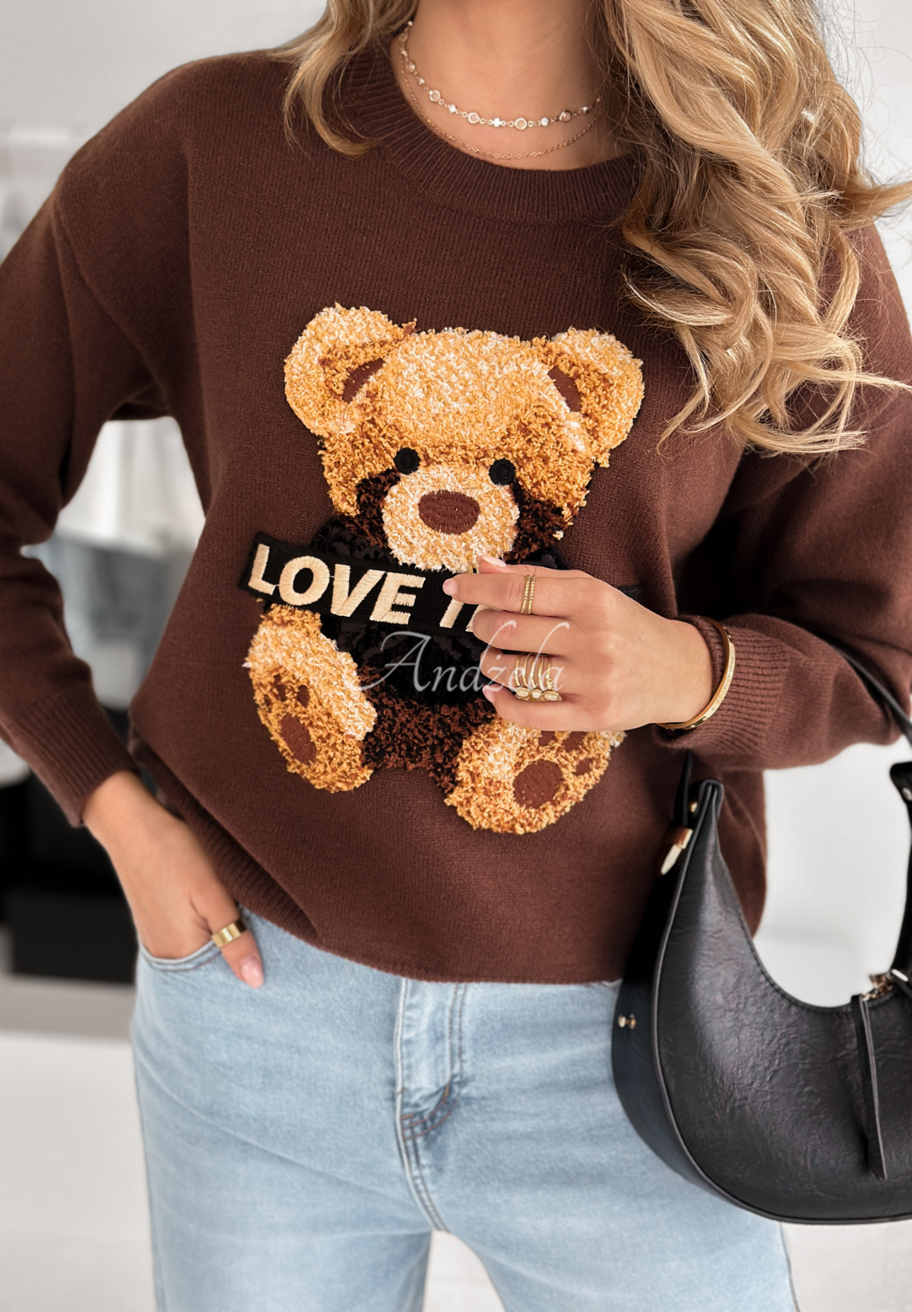 Sweter z misiem Love Teddy czekoladowy