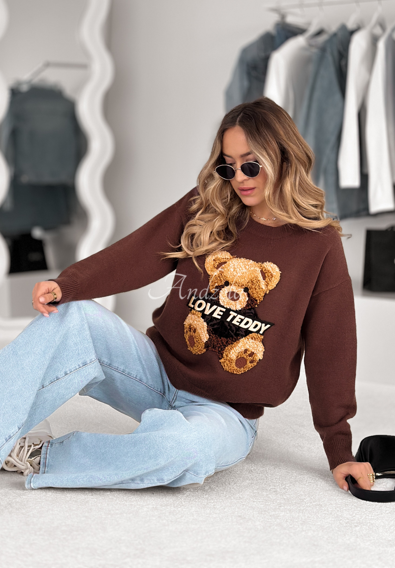 Sweter z misiem Love Teddy czekoladowy