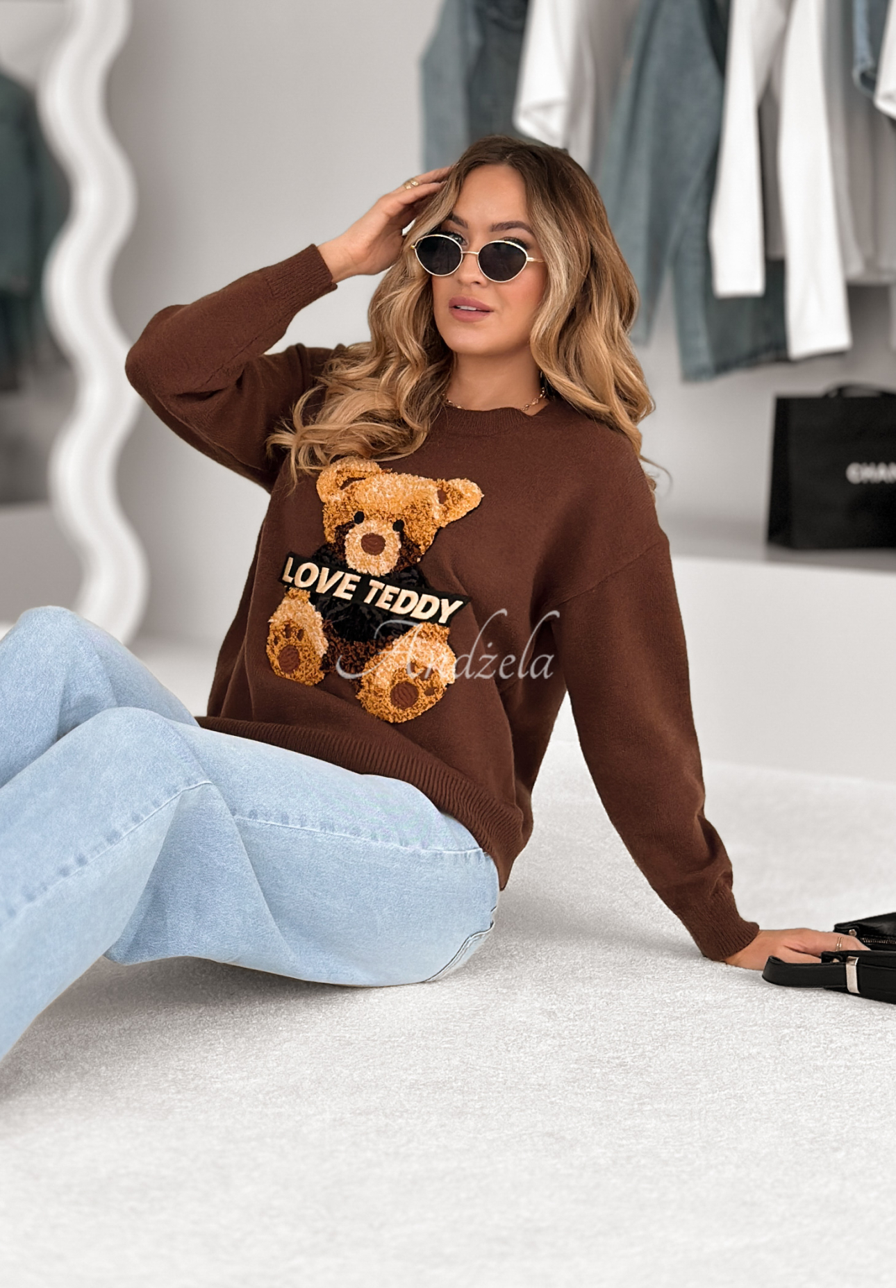 Sweter z misiem Love Teddy czekoladowy