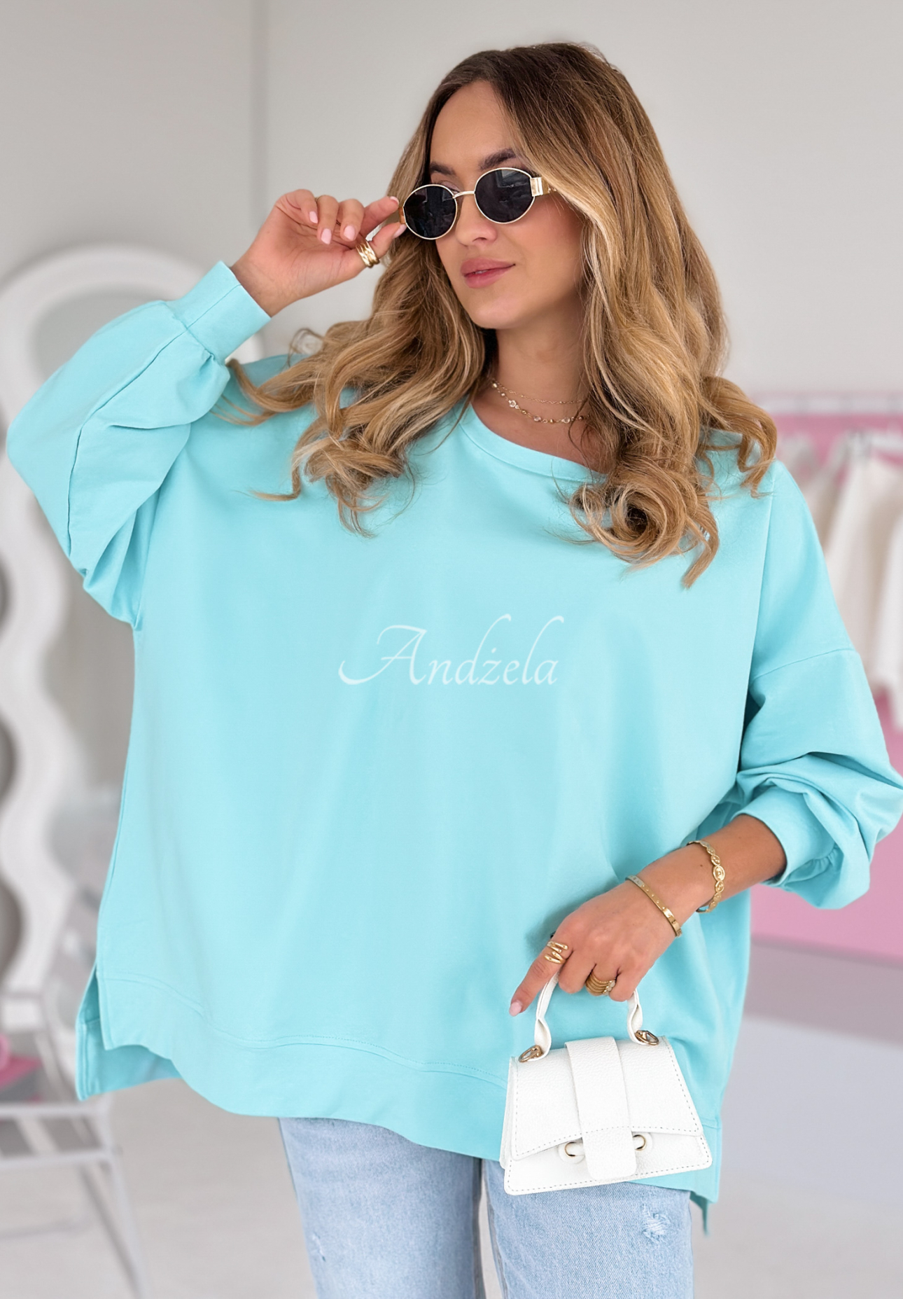 Bluza oversize Not The Same turkusowa