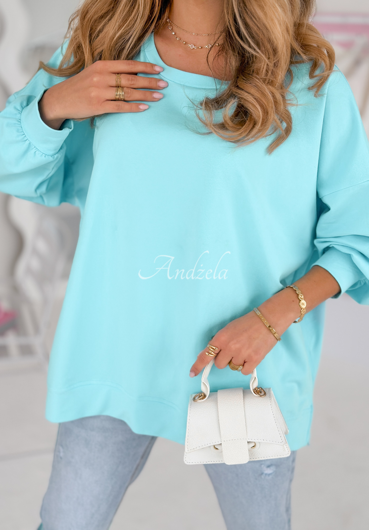 Bawełniana bluza oversize Not The Same turkusowa