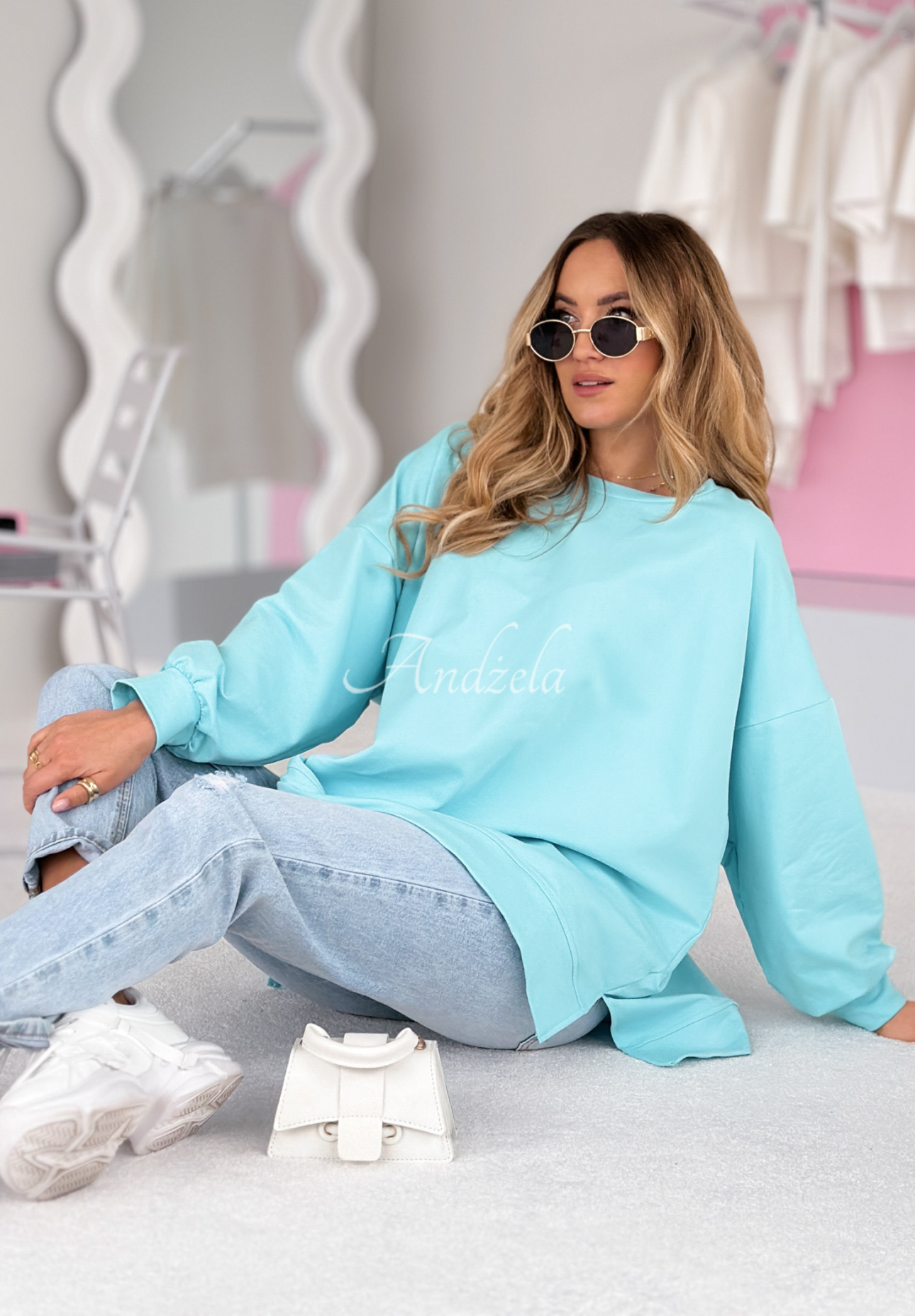 Bawełniana bluza oversize Not The Same turkusowa