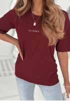 T-shirt z napisem Classy burgundowy