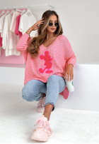 Sweter oversize z aplikacją Mice Style różowy