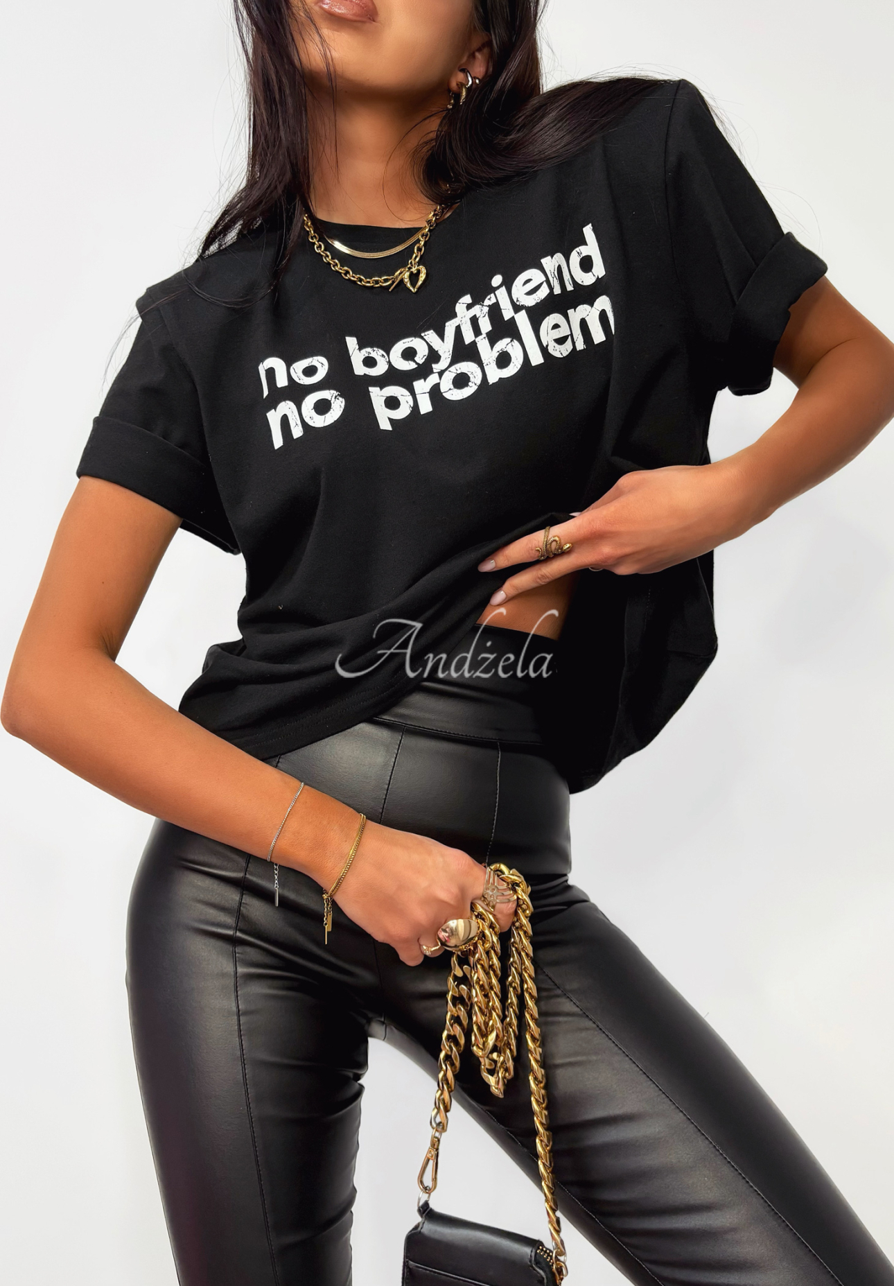 T-shirt z nadrukiem La Milla No Boyfriend No Problem czarny