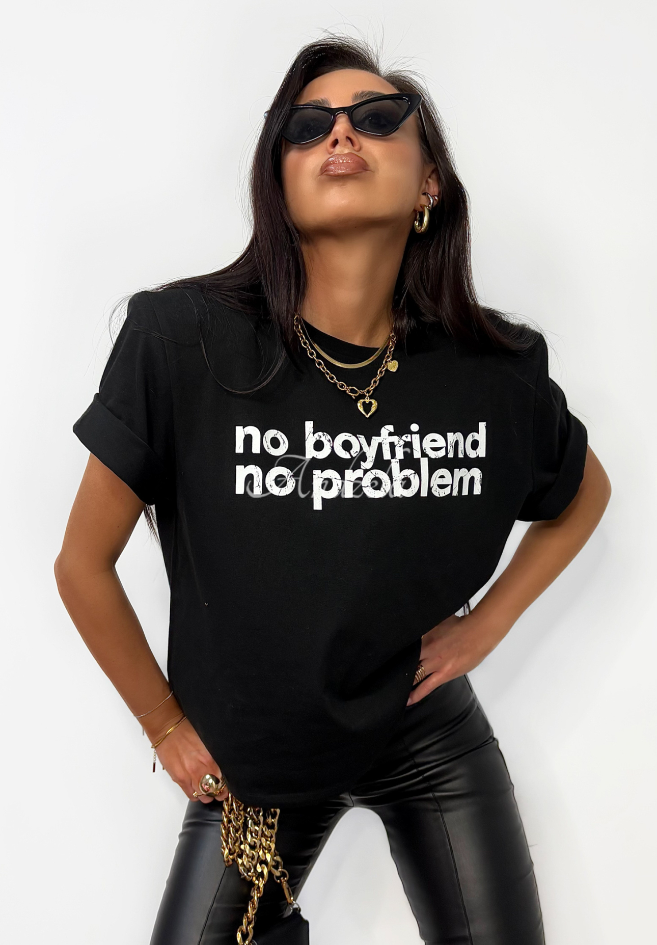 T-shirt z nadrukiem La Milla No Boyfriend No Problem czarny