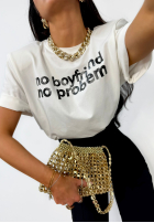 T-shirt z nadrukiem La Milla No Boyfriend No Problem ecru