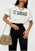 T-shirt z nadrukiem La Milla No Boyfriend No Problem ecru