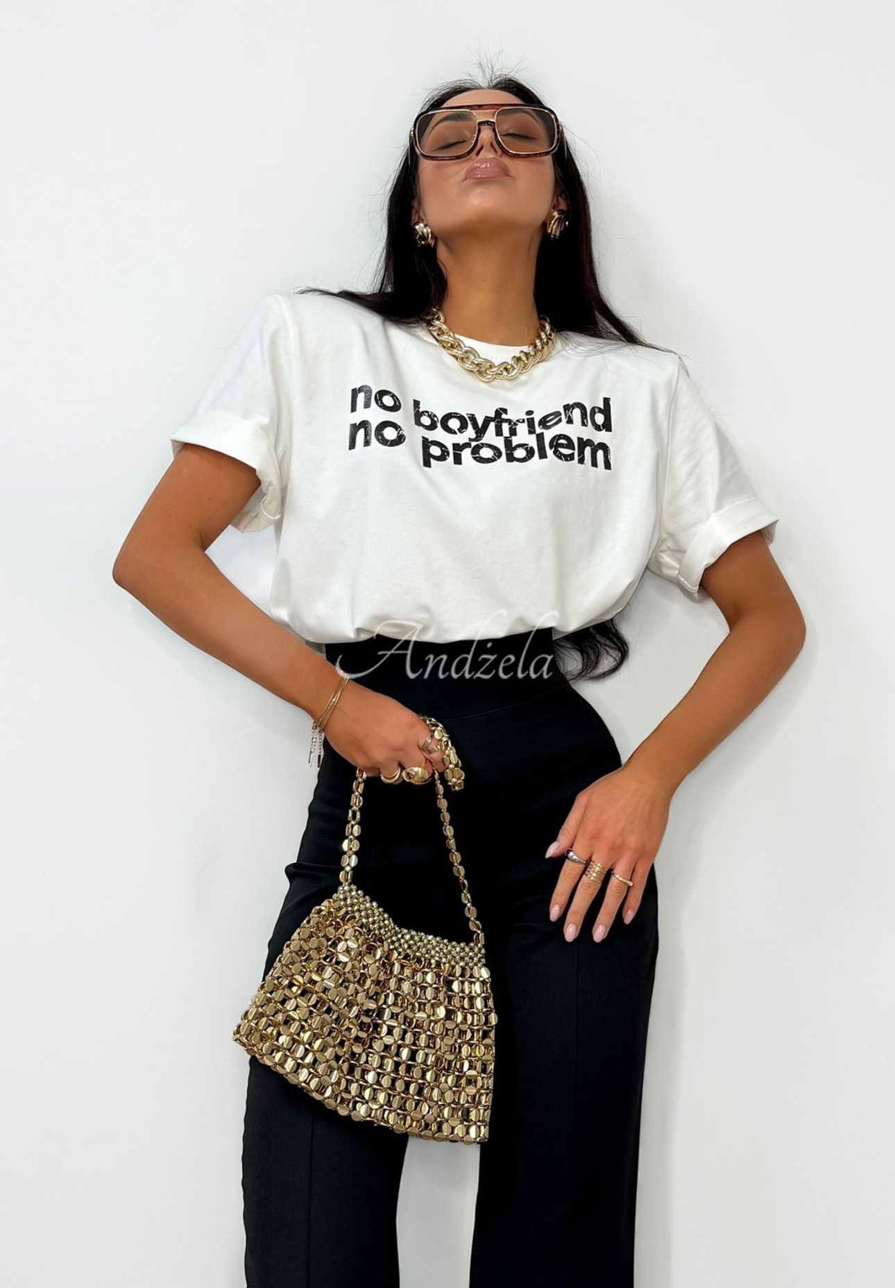 T-shirt z nadrukiem La Milla No Boyfriend No Problem ecru