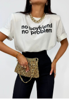 T-shirt z nadrukiem La Milla No Boyfriend No Problem ecru