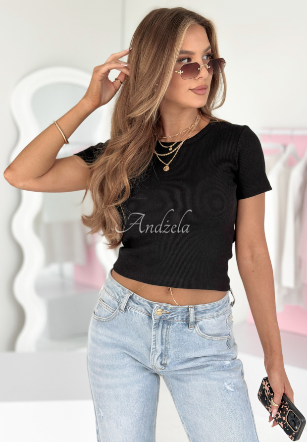 Bawełniany prążkowany T-shirt From Me czarny