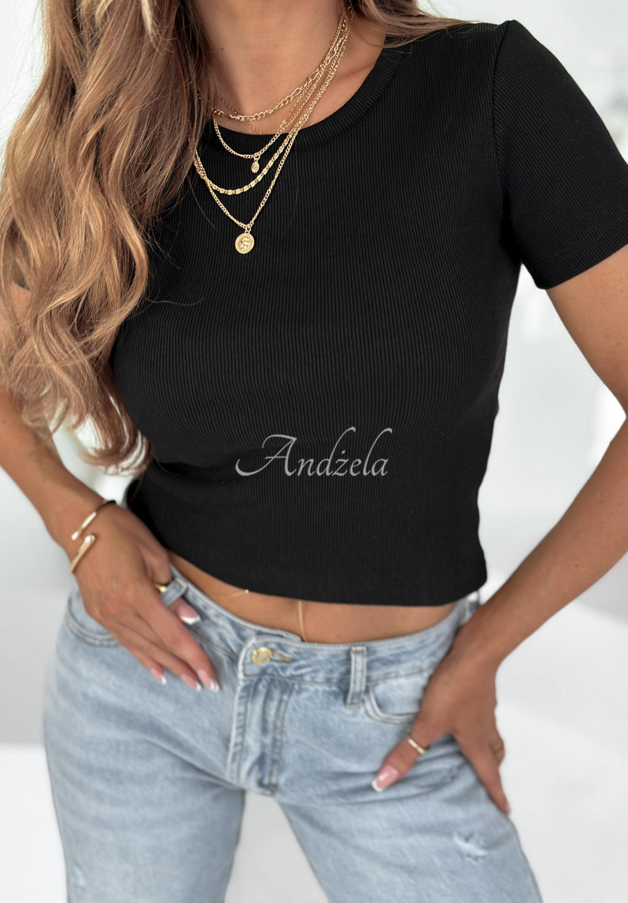 Bawełniany prążkowany T-shirt From Me czarny