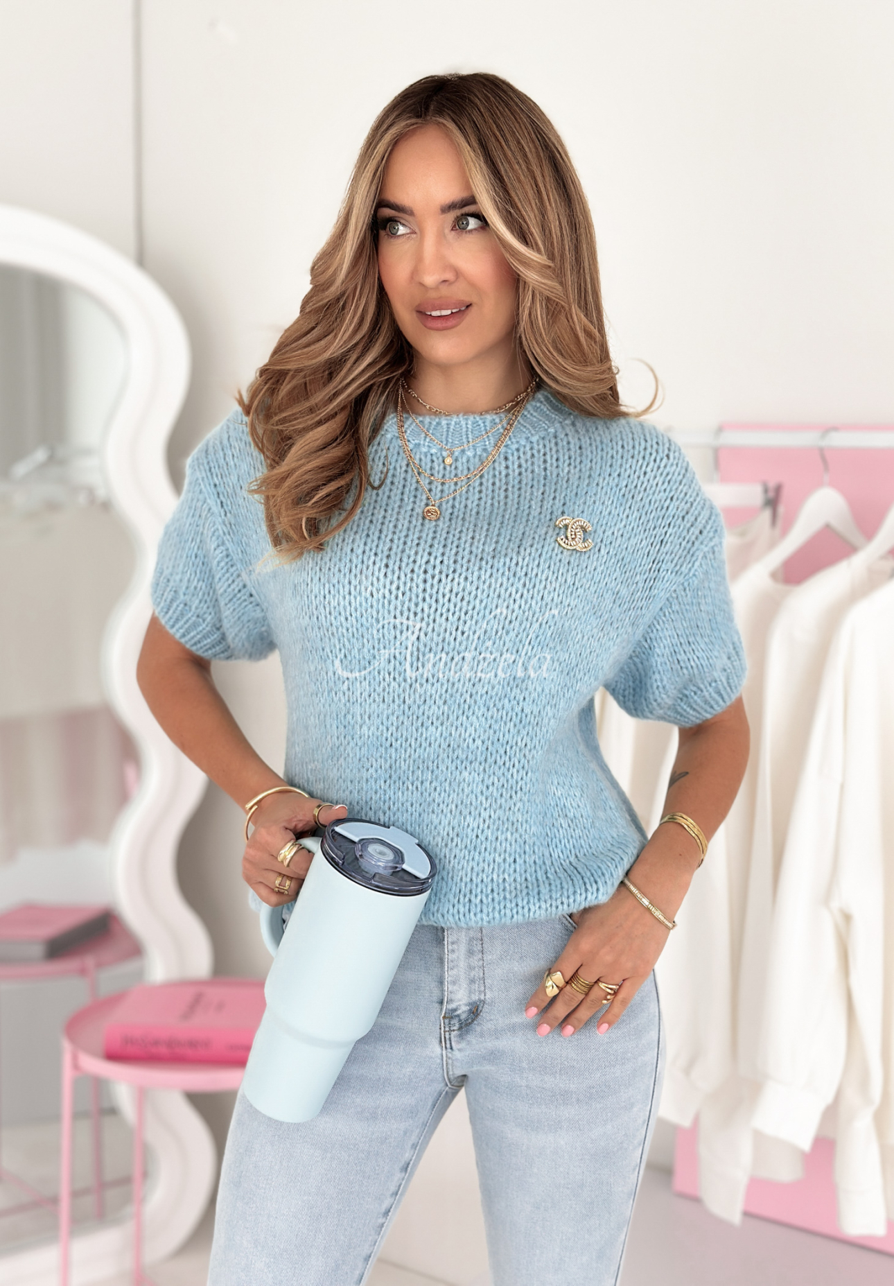 Made To Be Mine oversize sweater blue