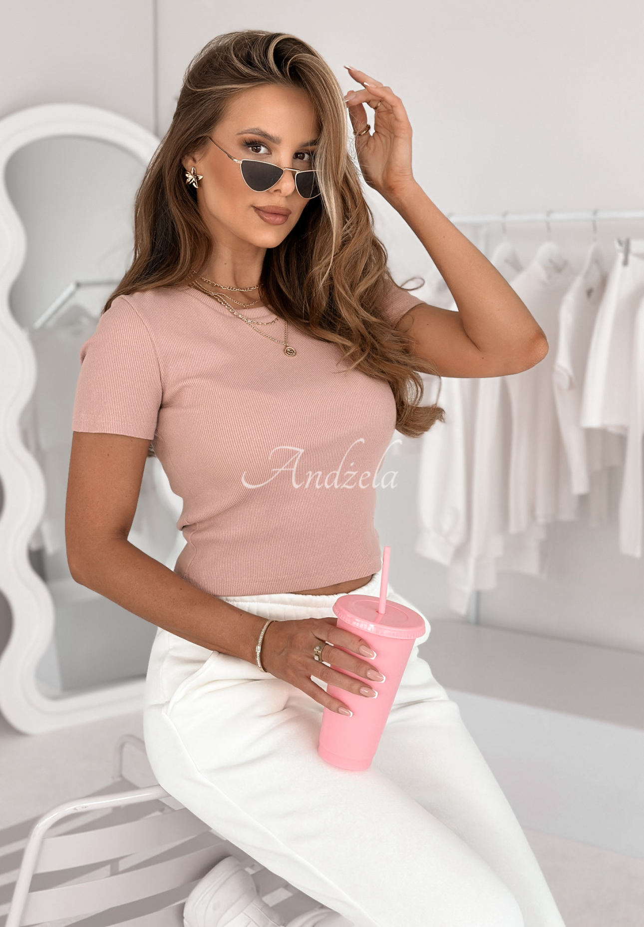 Ribbed T-shirt From Me powder pink