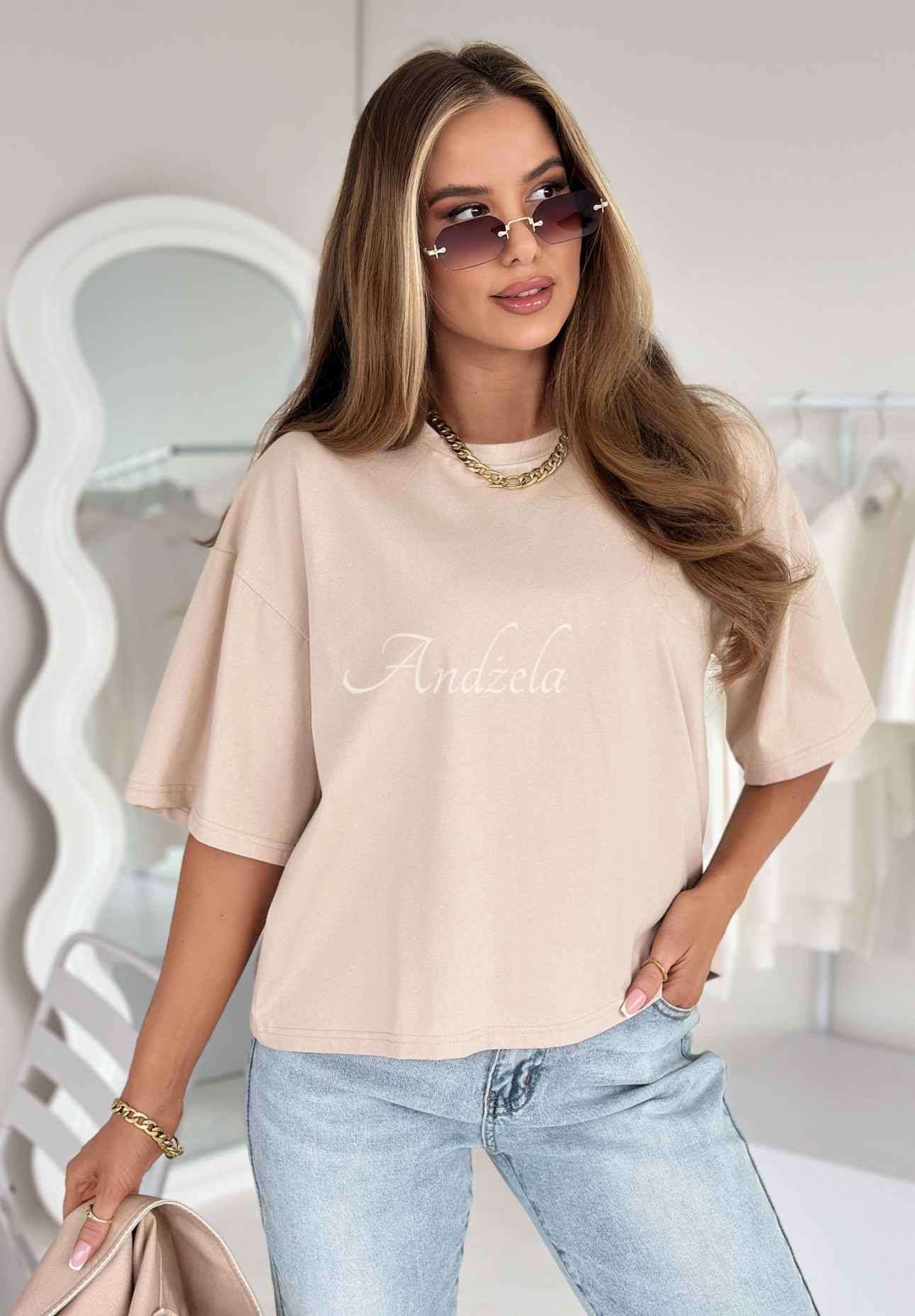 Bawełniany T-shirt Very Fine beżowy