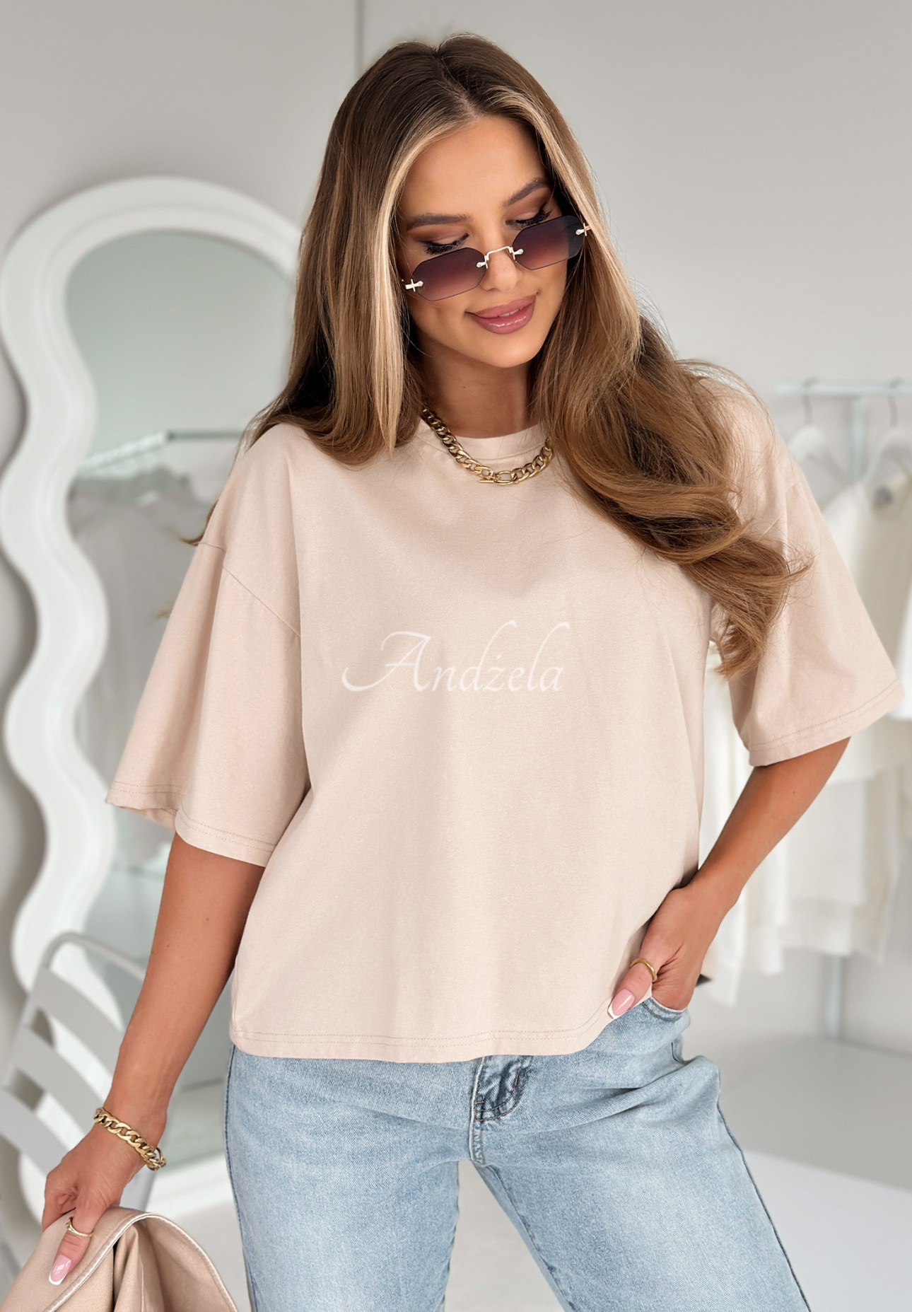 Bawełniany T-shirt Very Fine beżowy