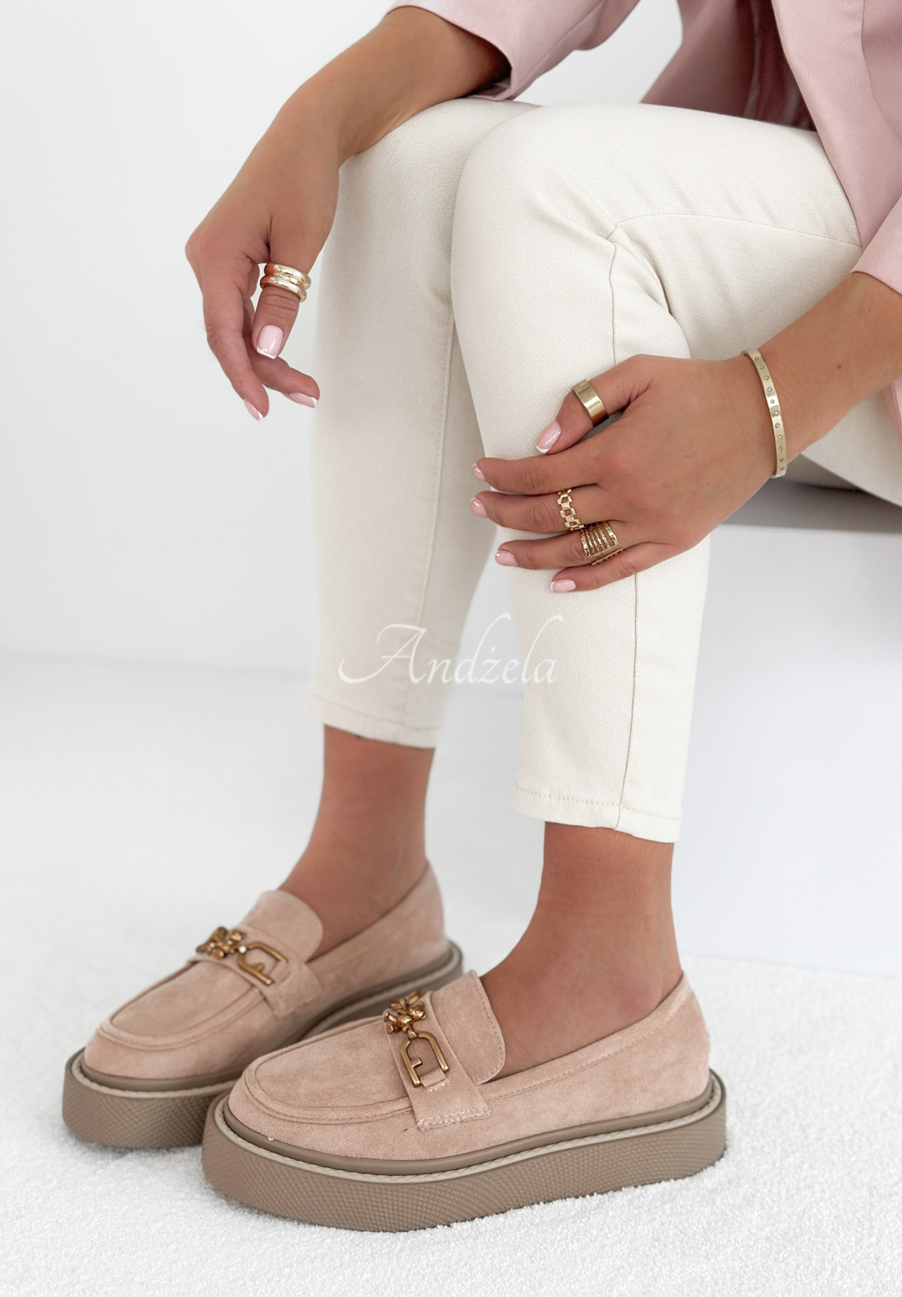 We Were Friends beige suede moccasins