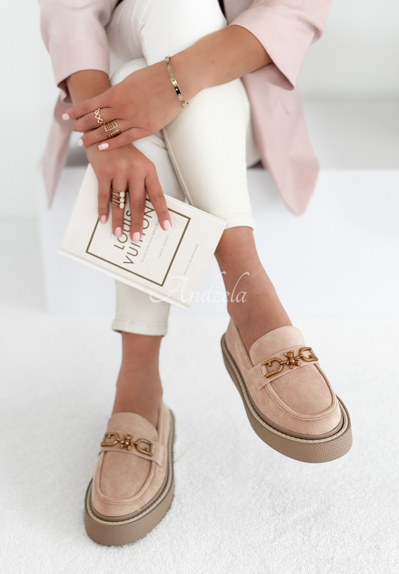 We Were Friends beige suede moccasins