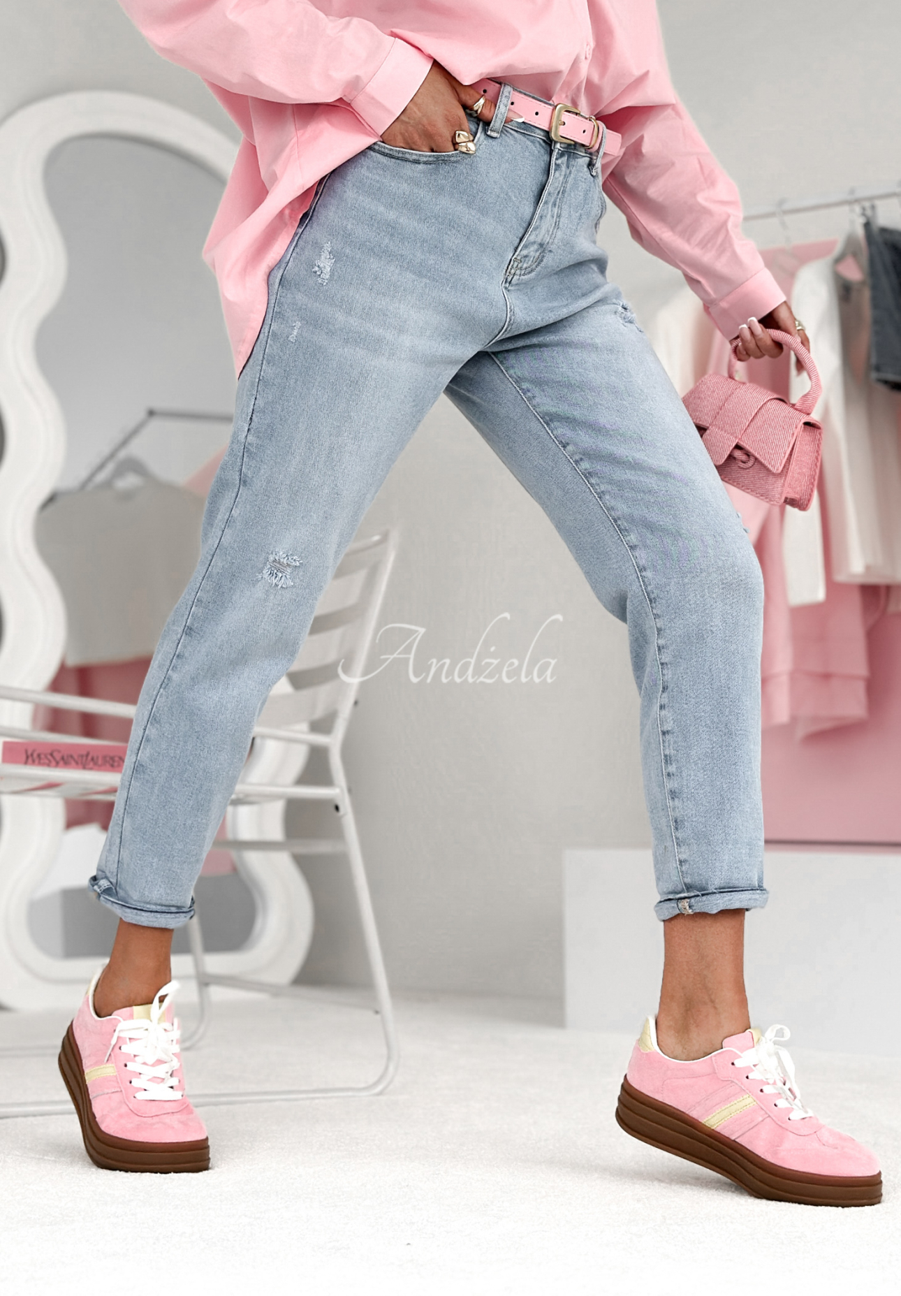 Denim pants with belt Cute Hottie light blue