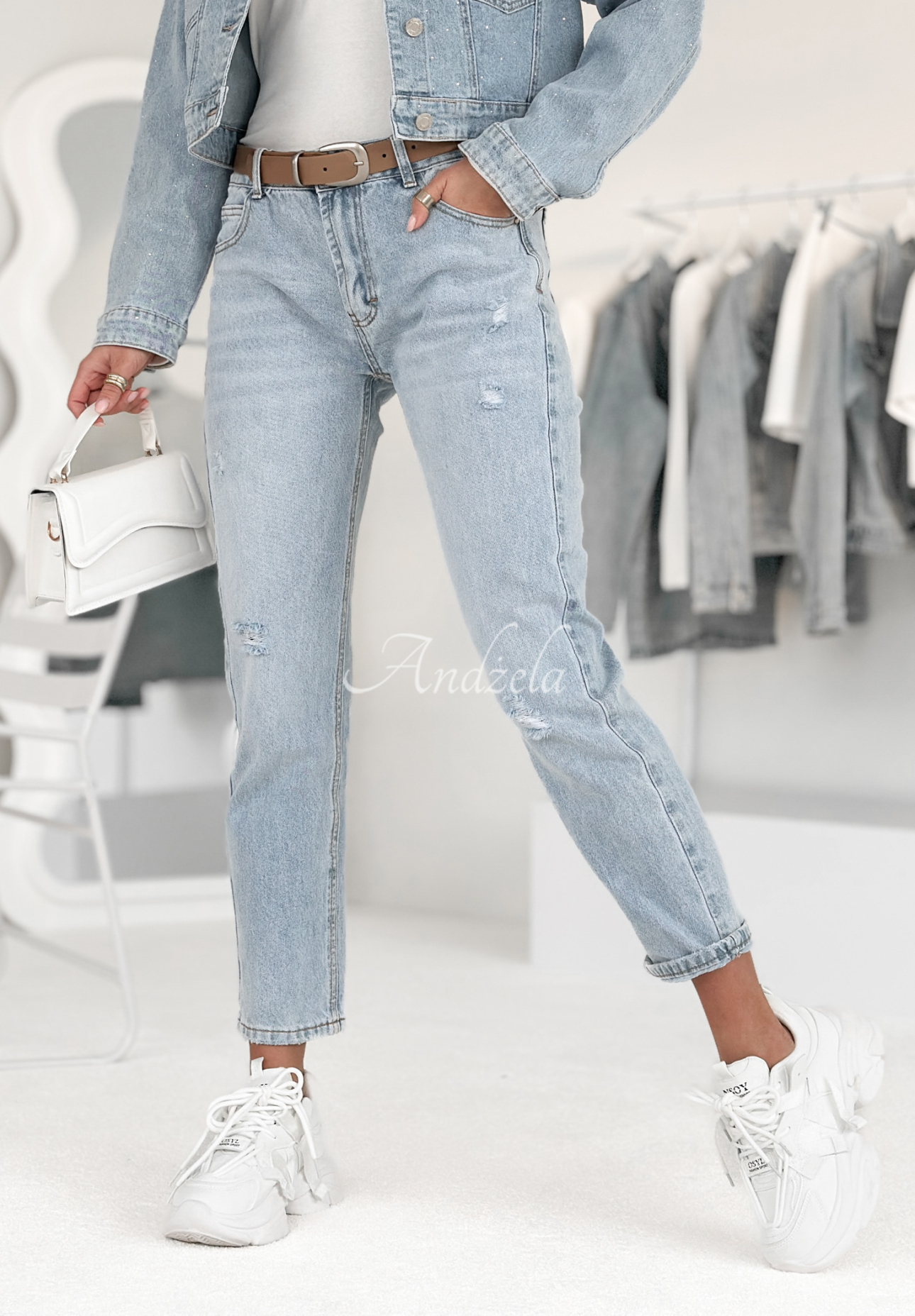 Denim pants with rubbing Can I Keep You light blue
