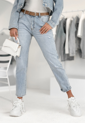 Denim pants with rubbing Can I Keep You light blue