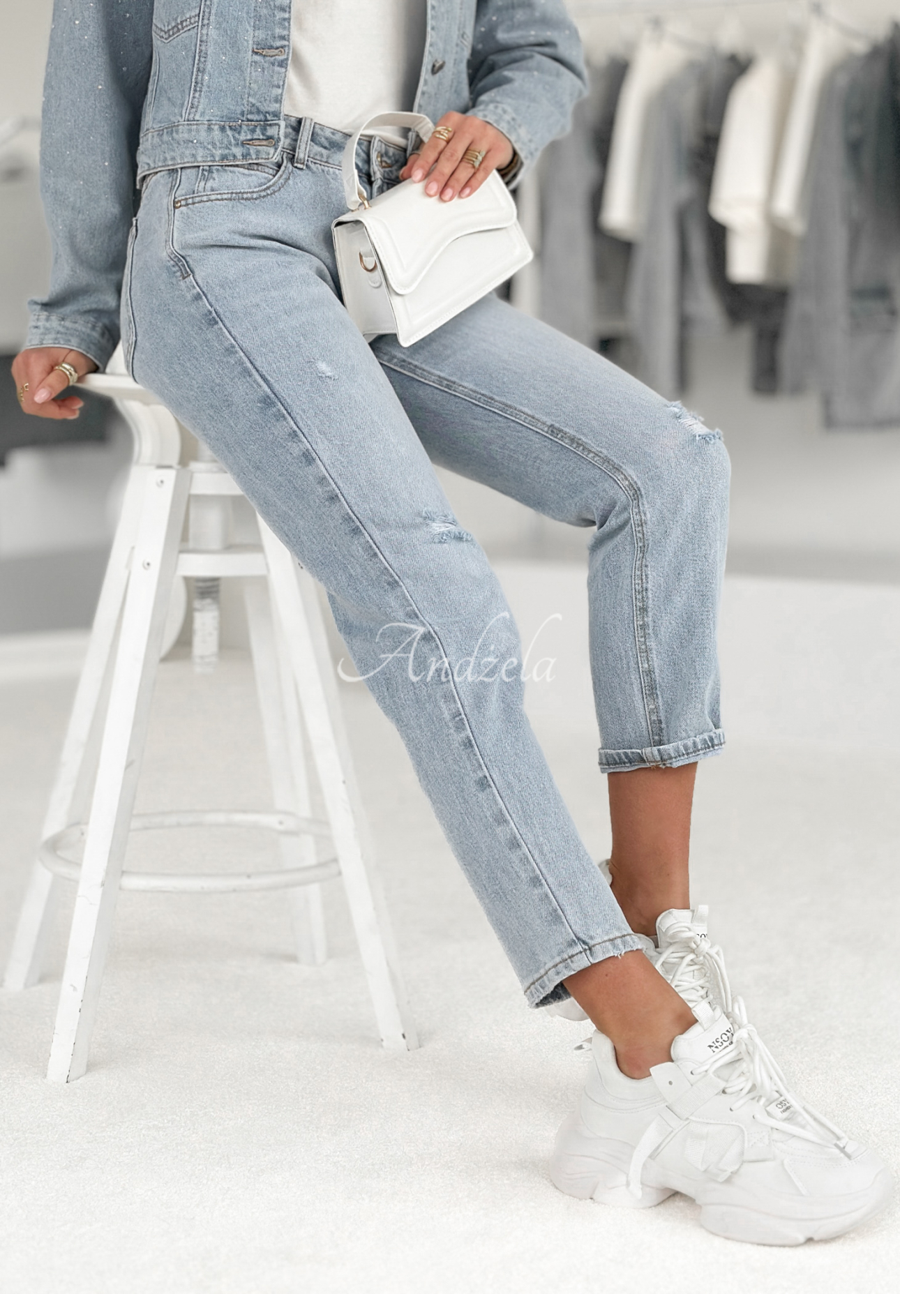 Denim pants with rubbing Can I Keep You light blue
