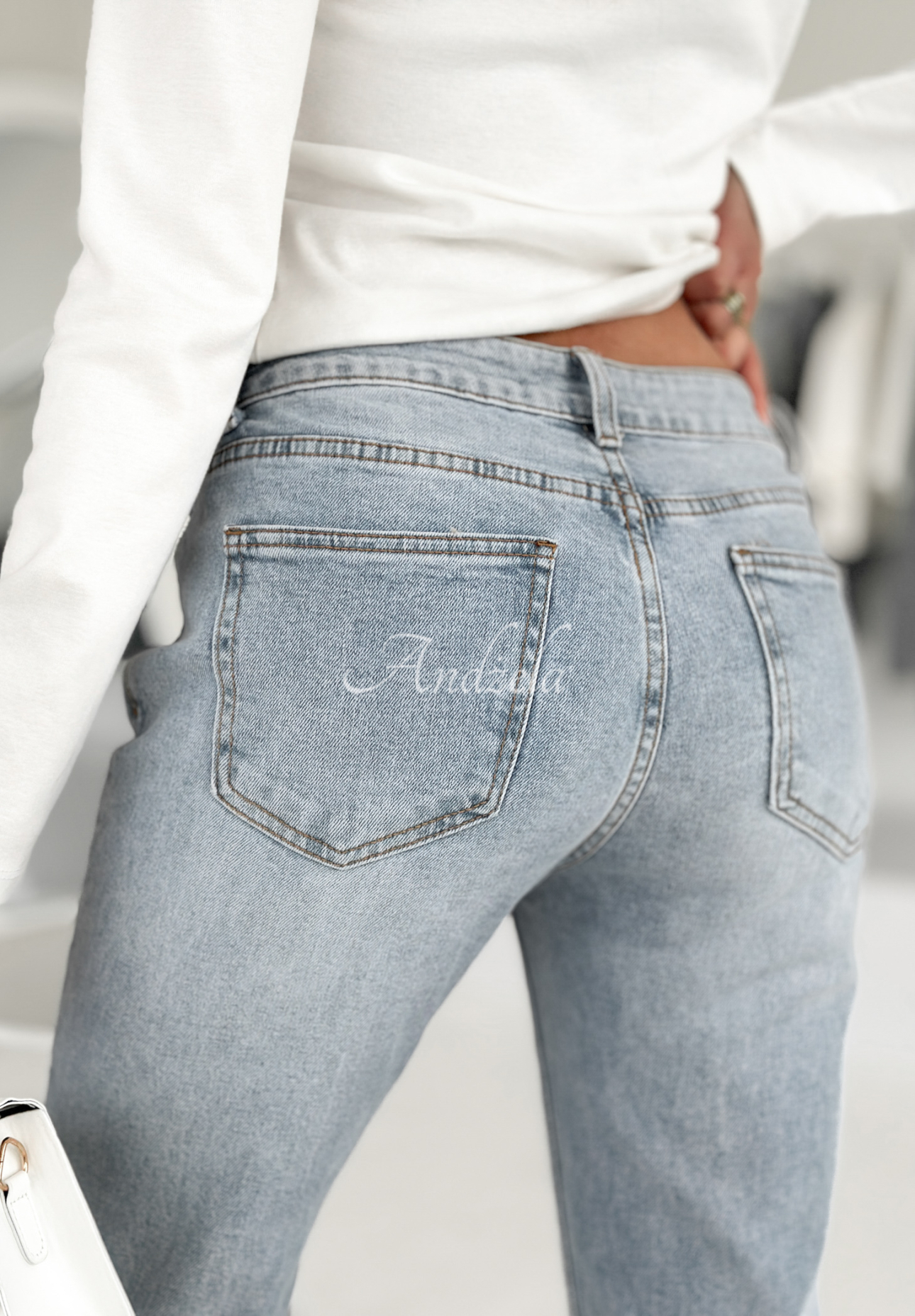 Denim pants with rubbing Can I Keep You light blue