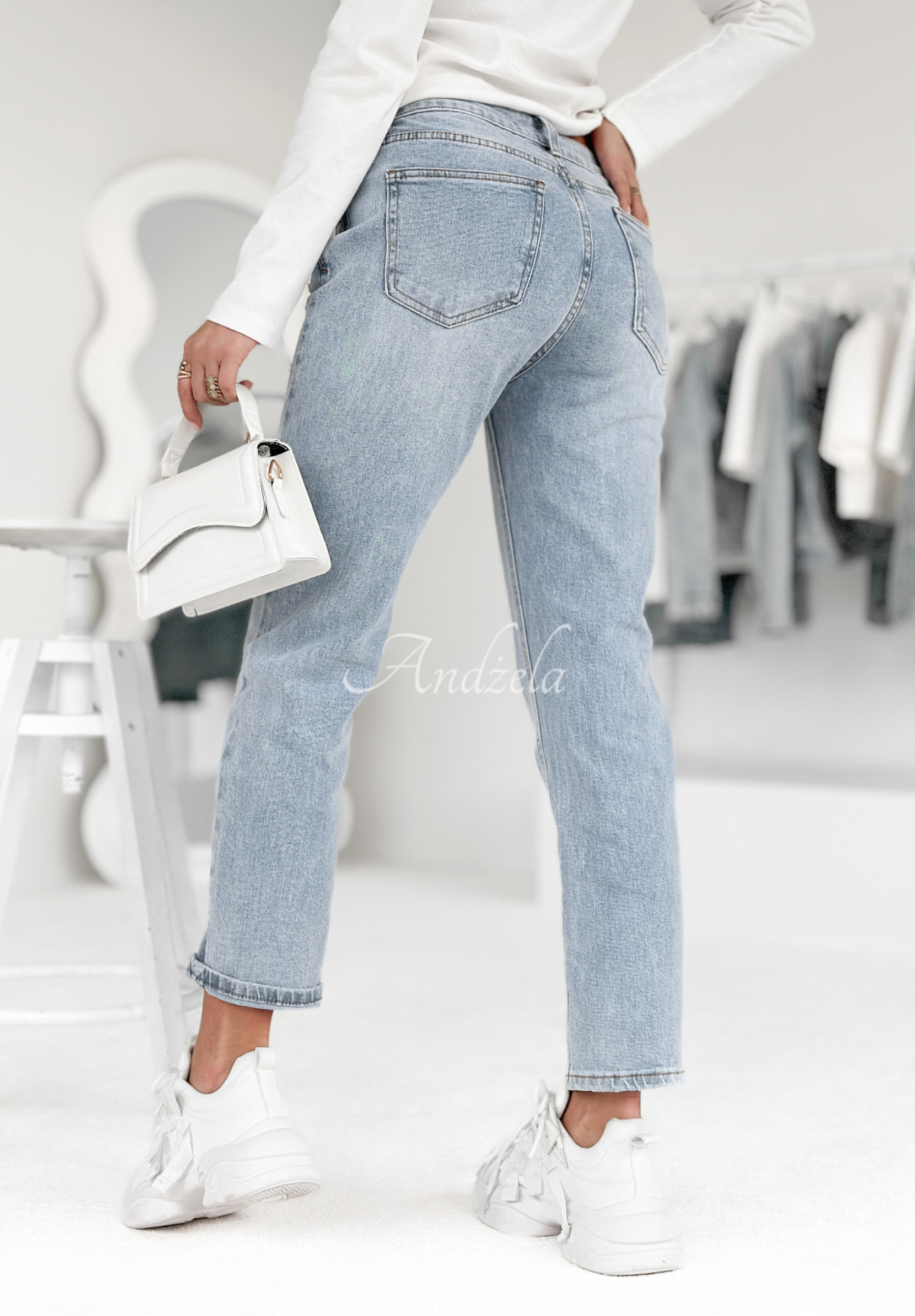 Denim pants with rubbing Can I Keep You light blue