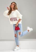 Bluza oversize z nadrukiem Cherie ecru